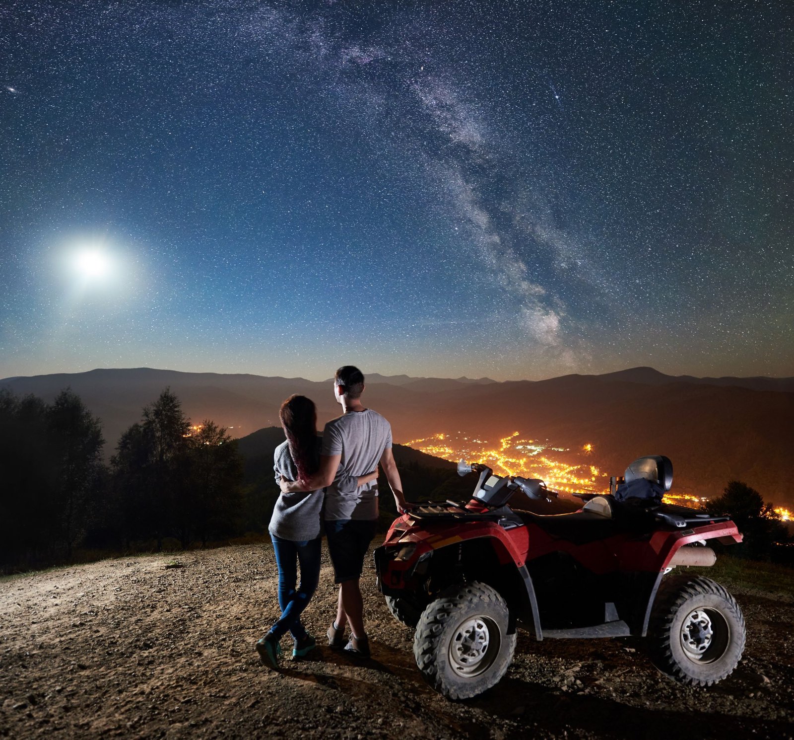 Husband and wife watching the city lights.
