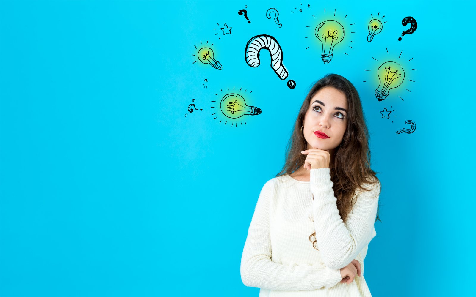 Woman thinking of questions to ask her husband