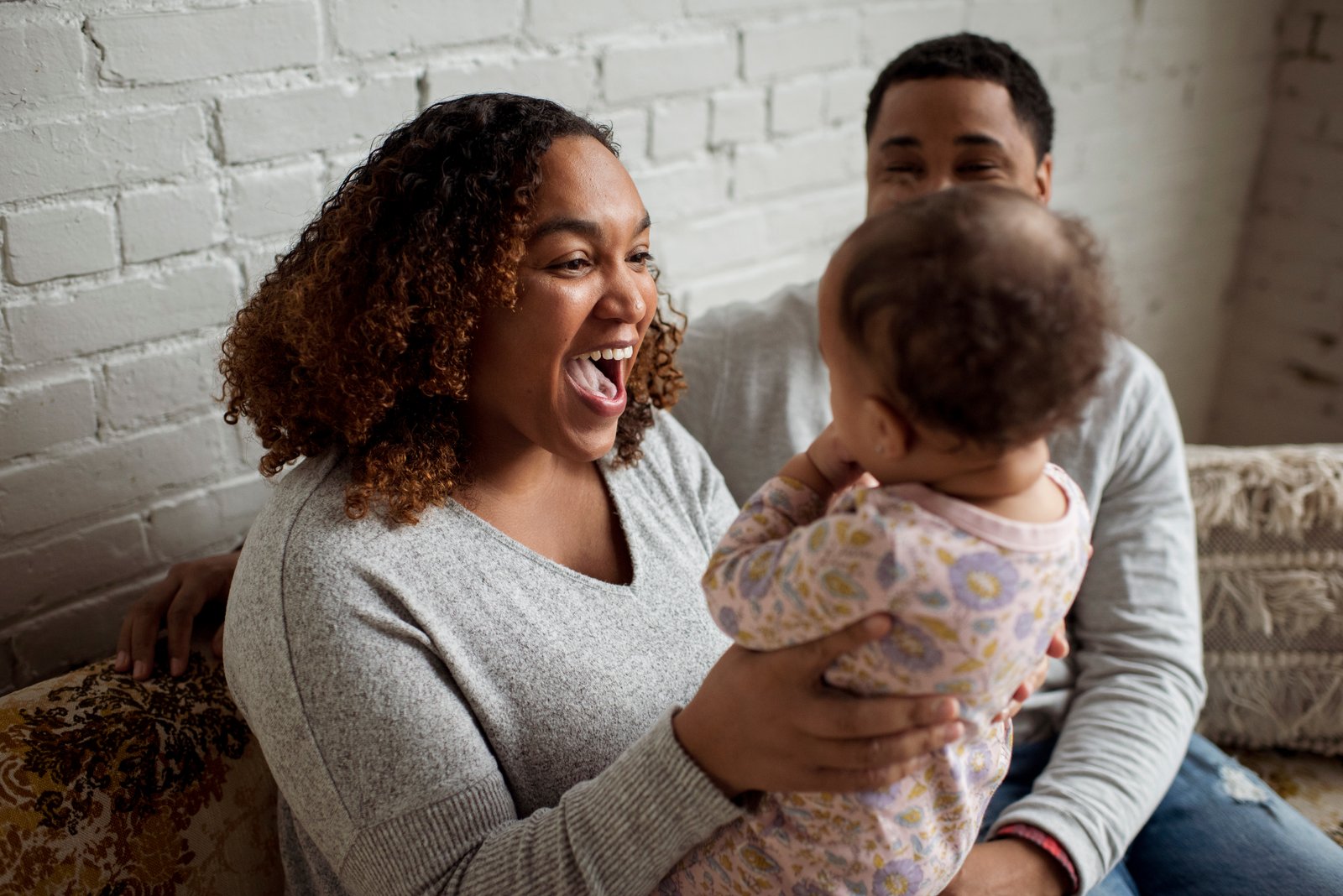 Family spending time together laughing on mothers day
